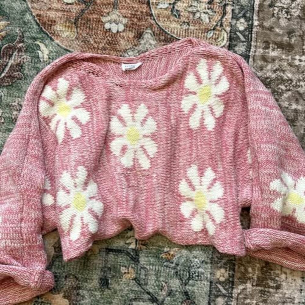 Storia Oversized Cropped Sweater Daisy Floral Pink size Small
